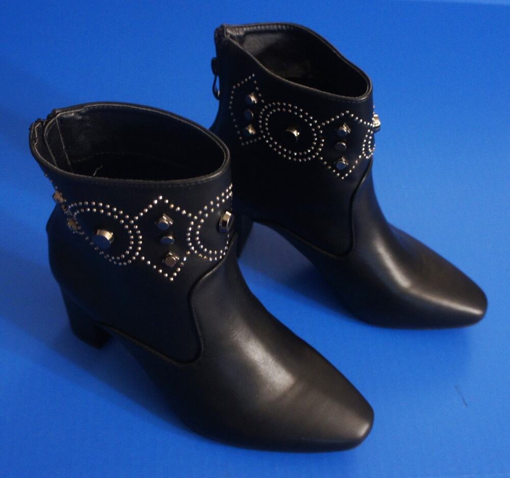 Ladies Black Studded Ankle Booties by Boston Design Size 7.5 M - NIB